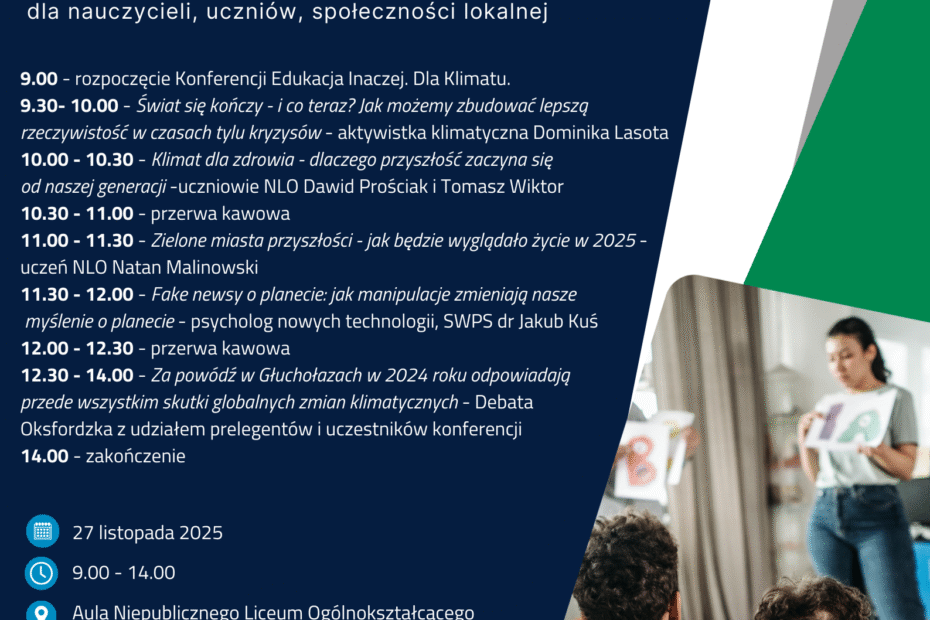 Plakat informujący o konferencji Edukacja Inaczej. Dla klimatu
