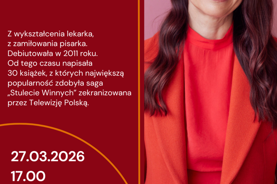 Plakat informujący o spotkaniu autorski z Ałbeną Grabowską